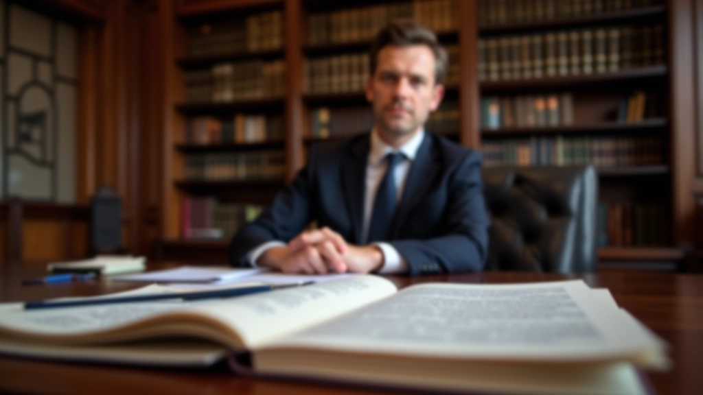 Notářská kancelář s elegantním pracovním stolem a dokumenty